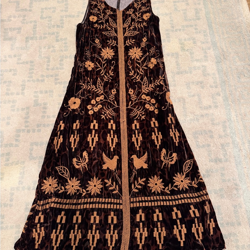 Johnny Was Brown Velvet Embroidered Tank